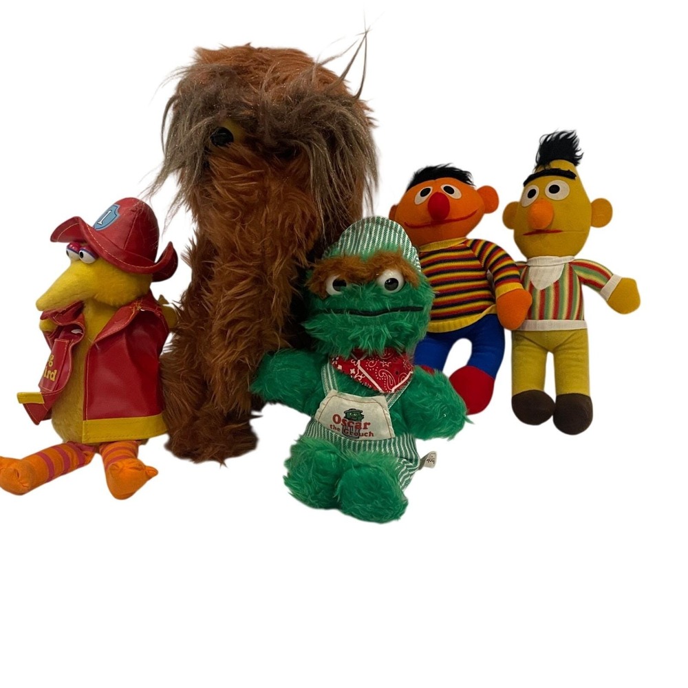 LOT OF‎ 5: Vtg Knickerbocker Sesame Street Plush Big Bird Snuffleupagus Oscar